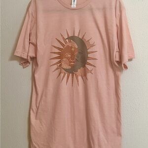 Sun and Moon Graphic PeachSalmon colored T-Shirt